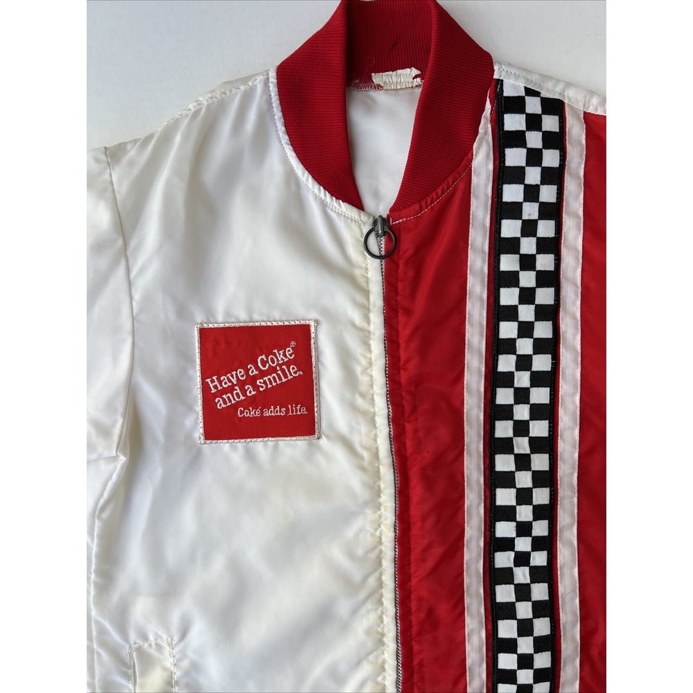 VTG 70s Coca Cola Racing Jacket Checkered Flag Nylon Coke Is It USA Mens M - Picture 3 of 16